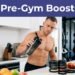 Athlete holding a shaker beside supplements, fruit, and a timer.