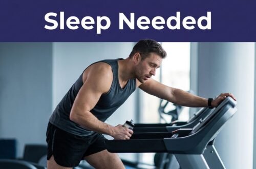 A tired male runner takes a break on a treadmill inside a gym.