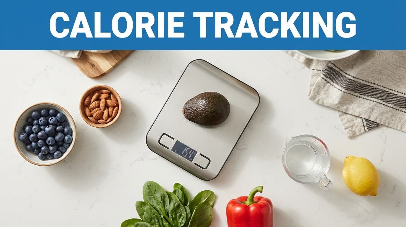 A digital food scale and one fresh ingredient on a clean kitchen counter.