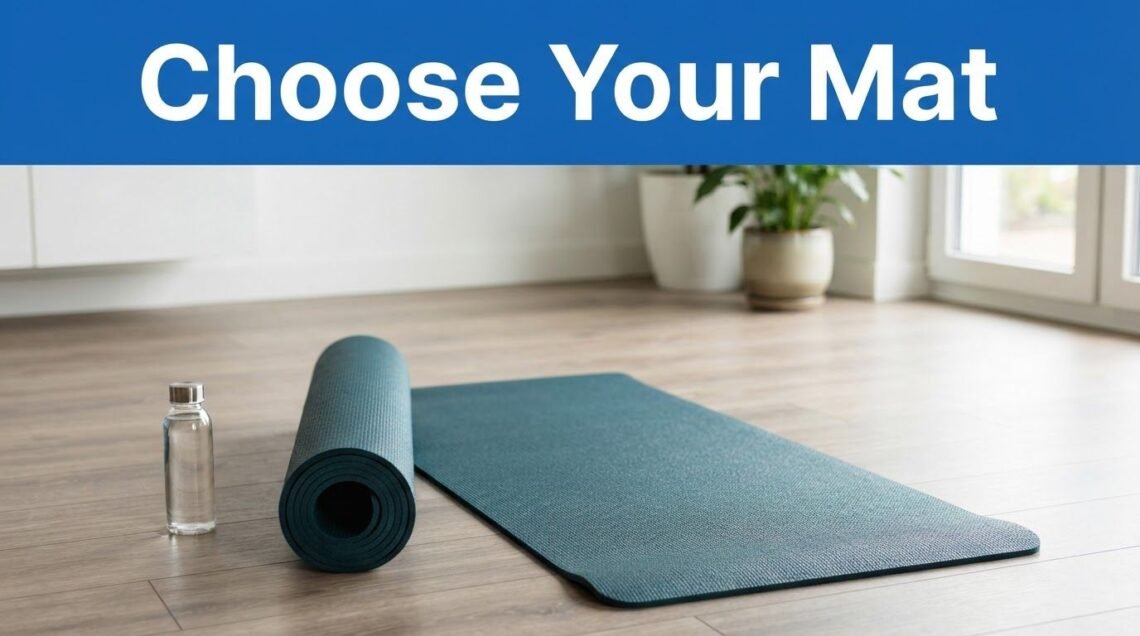 Two blue yoga mats and a water bottle sit in a bright home workout space.