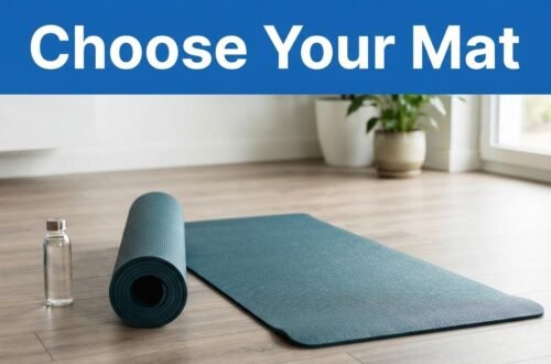 Two blue yoga mats and a water bottle sit in a bright home workout space.