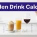 Latte, juice, and wine sit beside measuring marks and sugar cubes on a kitchen counter.