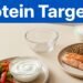 A high-protein meal sits beneath a blue banner labeled Protein Target.